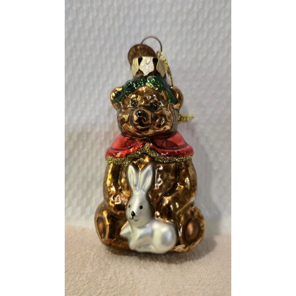 Thomas Pacconi Classics Teddy Bear Bunny Blown Glass Christmas Ornament Vintage